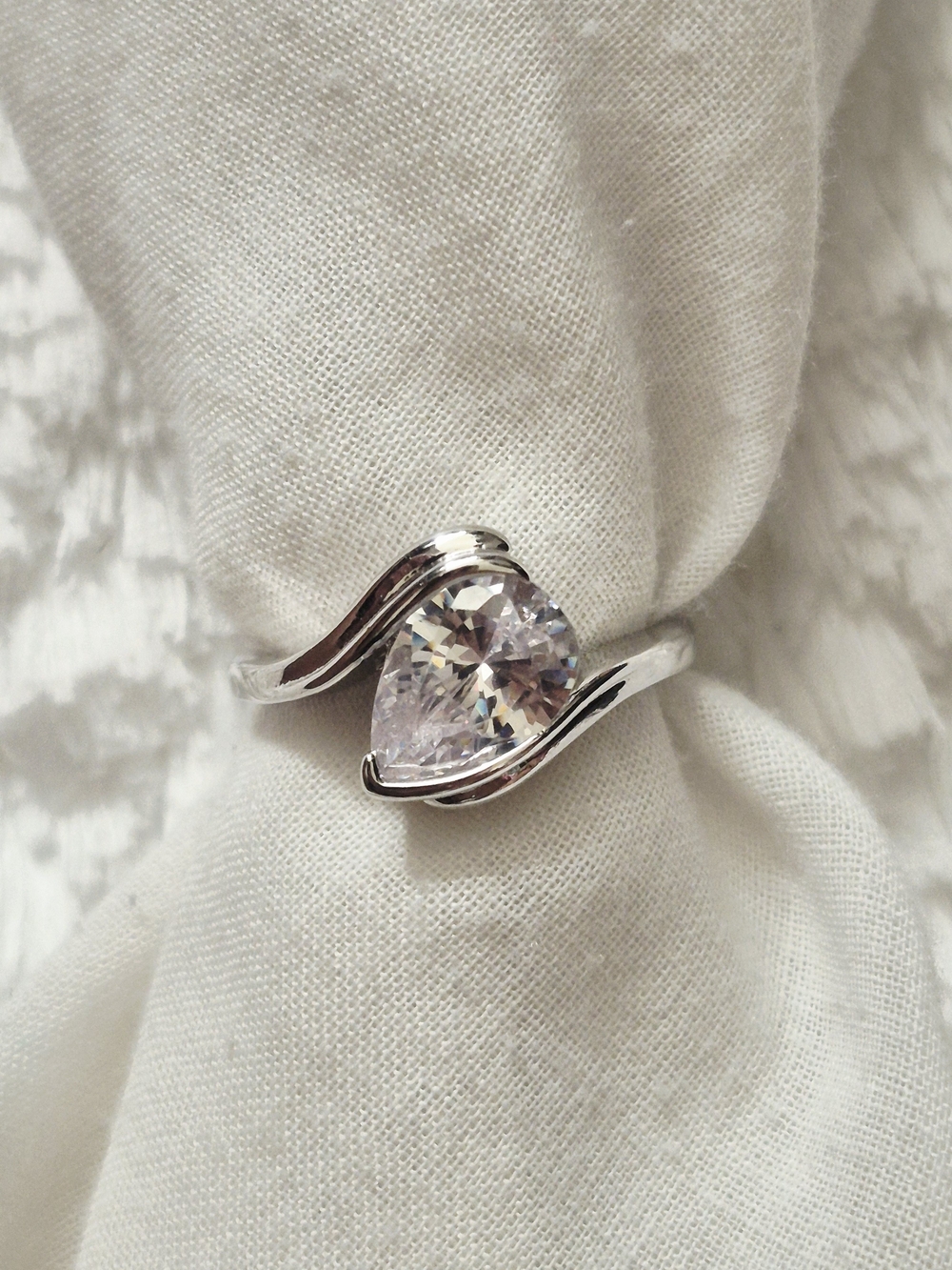 Silver Plated Bypass Teardrop Cubic Zirconia Ring